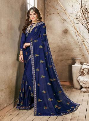 Shine Bright Wearing This Designer Saree In Royal Blue Color Paired With Royal Blue Colored Blouse. This Saree Is Georgette Based Paired With Art Silk Fabricated Blouse. Its Fabric Ensures Superb Comfort All Day Long. 