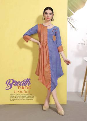 Another Designer Attractive Piece Is Here With This Readymade Kurti In Blue And Orange Color Fabricated On Wrinkle Free Cotton, This Kurti Is Available In All Regular Sizes And It Is Light In Weight And Easy To Carry All Day Long.