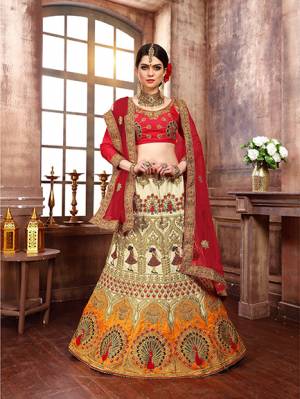 Here Is A Beautiful And Heavy Designer Lehenga Choli For The Upcoming Wedding Season. This Lehenga Choli Is Silk Based Paired With Net Fabricated Dupatta. It Is Light In Weight And Comfortable To Carry Throughout The Gala. Buy Now.