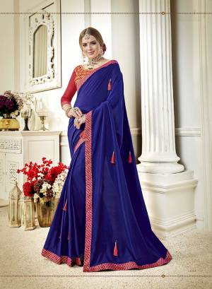 Bright And Visually Appealing Color Is Here Wearing This Designer Saree In Royal Blue Color Paired With Contrasting Dark Pink Colored Blouse. This Saree Is Georgette Based Paired With Art Silk Fabricated Blouse.  Buy Now.