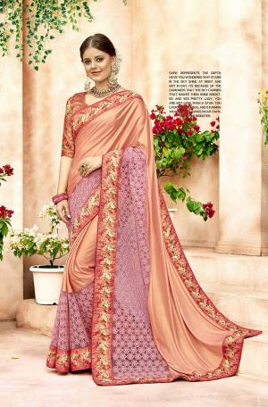 A Must Have Shade In Every Womens Wardrobe Is Here With This Designer Saree In Dark Peach Color Paired With Dark Peach Colored Blouse. This Saree Is Lycra Based Paired With Art Silk Fabricated Blouse. 