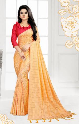 Celebrate This Festive Season Wearing This Designer Saree In Yellow Color Paired With Contrasting Dark Pink Colored Blouse. This Saree And Blouse Are Fabricated On Art Silk Beautified With Weave And Thread Work .