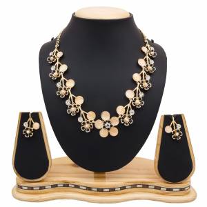 For A Girly Elegant Look, Grab This Beautiful Designer Necklace Set In Pretty Rose Gold Color. This Necklace Set Is Beautified With Diamond Work. Also This Can Be Paired With Colored Indo-Western Or Ethnic Attire. Buy Now.