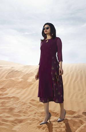 IF You Like Dark Shades Than Grab This Designer Readymade Kurti In Dark Wine Color Fabricated On Georgette. It IS Light Weight And Easy To Carry All Day Long. 