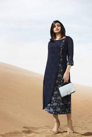 Enhance Your Personality In This Another Dark Shade Wearing This Designer Readymade Kurti In Navy Blue Color Fabricated On Georgette. This Kurti IS Suiatble For All Occasion Wear.