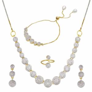 Grab This Pretty Elegant And Delicate Patterned Pendant Set Which Comes With A Pair Of Earrings, Ring And A Bracelet. This Pretty Set Is Light In Weight And Easy To Carry All Day Long. Also It Can Be Paired With Any Colored Attire. Buy Now.