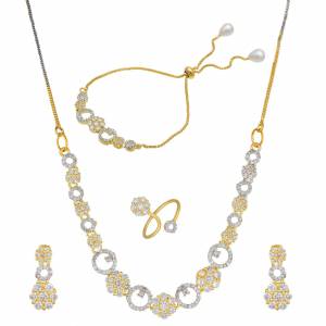 Grab This Pretty Elegant And Delicate Patterned Pendant Set Which Comes With A Pair Of Earrings, Ring And A Bracelet. This Pretty Set Is Light In Weight And Easy To Carry All Day Long. Also It Can Be Paired With Any Colored Attire. Buy Now.