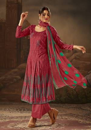 Bright Colors Suit Every Skin Tone, So Grab This Designer Dress Material In Dark Pink Color And Get This Stitched As Per Your Desired Fit And Comfort, This Dress Material Is Cotton Based Which IS Soft Towards Skin Paired With Light Weight Chiffon Fabricated dupatta. 