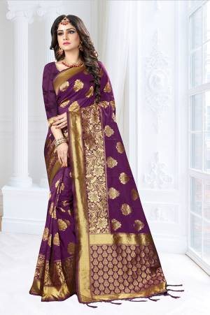 For Your Semi Casuals, Grab This Beautiful Saree Fabricated on Banarasi Art Silk Paired With Art Silk fabricated Blouse. It Is Beautified With Weave Making The Saree More Attractive. Buy Now.