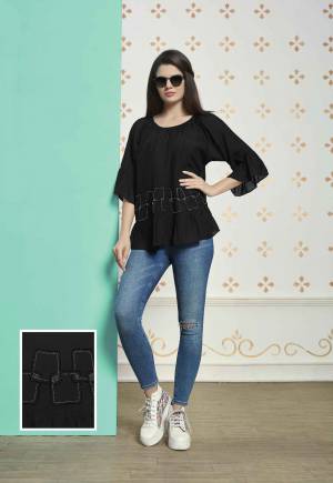 Black Is Always Every Lady's Favourite Color. Grab This Reaymade Designer Top In Black Color Fabricated On Muslin Cotton. This Top Is Light Weight And Can Be Paired With Any Colored Denim.