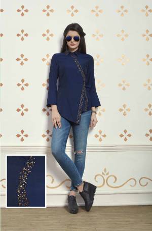 New And Unique Patterned Designer Top Is Here In Navy Blue Color Fabricated On Muslin Cotton. This Top Is Available In All Regular Sizes And Ensures Superb Comfort All Day Long. 