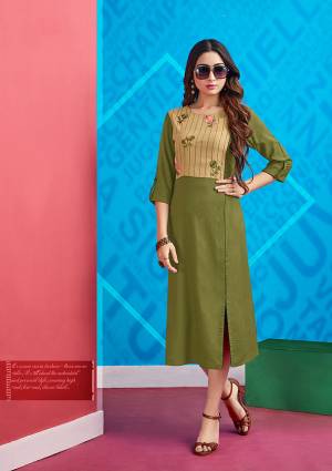 For Your Casual Or Semi-Casual Wear, Grab This Readymade Kurti In Green Color Fabricated On Rayon Beautified With Thread Work. This Kurti Has Pretty Yoke Pattern Which Also Gives You An Unique Look. Buy Now.