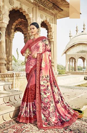 This Festive Season, Look The Most Unique Of All Wearing This Designer Saree In Pink & Red Color Paired With Pink Colored Blouse. This Saree Is Fabricated On Satin Georgette And Net Paired With Art Silk Fabricated Blouse. Buy Now. 