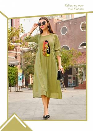 Grab This Designer Readymade Kurti In Olive Green Color Fabricated On Georgette Beautified With Vintage Print. This Kurti Is Available In All Regular Sizes. Buy Now.