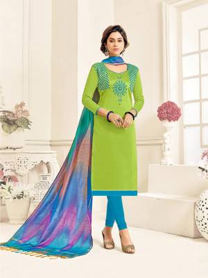 This Summer Feel Super Comfy With These Cotton Based Straight Suit. This Pretty Dress Material Is Fabricated On Cotton Paired With Soft Silk Dupatta. It Is Beautified With Thread Work. Get This Stitched As Per Your Desired Fit And Comfort. 