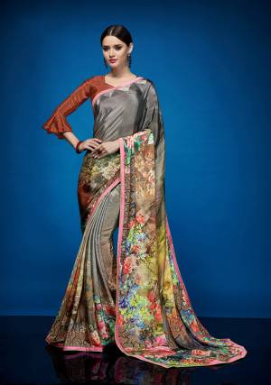 As Per Your Comfort Grab This Very Pretty Abstract Printed Saree Fabricated On Crepe Silk Paired With Crepe Silk Fabricated Blouse. This Saree Is Light In Weight And Easy To Carry All Day Long. 