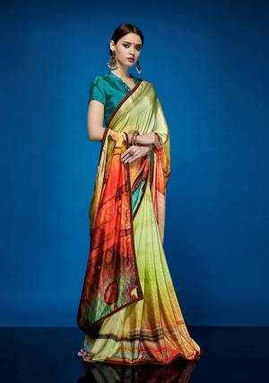 As Per Your Comfort Grab This Very Pretty Abstract Printed Saree Fabricated On Crepe Silk Paired With Crepe Silk Fabricated Blouse. This Saree Is Light In Weight And Easy To Carry All Day Long. 