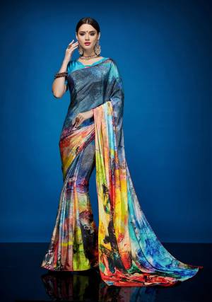 Add Some Semi-Casuals To Your Wardrobe With This Pretty Abastrct Printed Saree Fabricated Crepe Silk Paired With Crepe Silk Fabricated Blouse. It Is Durable, Easy To Drape And Carry All Day Long. 