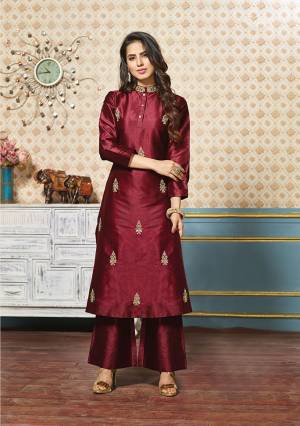 Celebrate This Festive With Beauty And Comfort Wearing This Designer Readymade Set Of Kurti And Plazzo. This Pretty Kurti and Plazzo Are Fabricated On Art Silk Beautified With Jari Embroidered Butti. Buy Now.