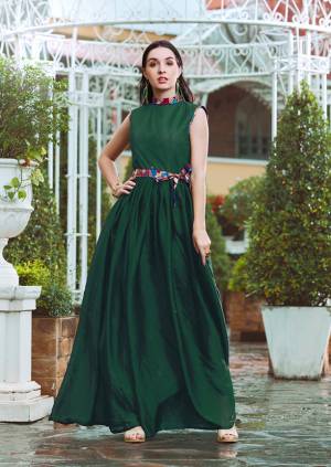 Grab This Designer Readymade Gown For The Upcoming Party At Your Palce. This Pretty Gown Is Fabricated On Crepe Silk Which IS Soft Towards Skin And Easy To Carry All Day Long. Buy Now.