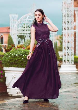 Add Some Pretty Gowns To your Wardrobe For Semi Casuals Or Home Party. This Lovely Readymade Gown Is Fabricated On Crepe Silk. It Is Soft Towards Skin And Also Available In All Regular Sizes. 