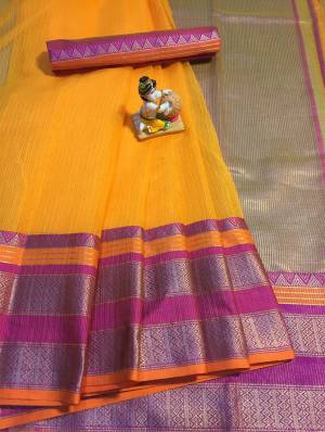 Grab This Rich Looking SareeIn Musturd Yellow Color Paired With Contrasting Magenta Pink Colored Blouse. This Saree And Blouse Are Fabricated On Cotton Silk Which Gives A Rich Look To Your Personality. 