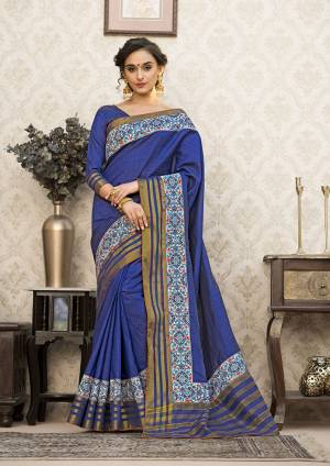 Grab This Rich Looking Silk Based Saree In Blue Color Paired With Blue Colored Blouse. This Saree And Blouse Are Fabricated On Art Silk Beautified With Printed Lace Border. Buy Now.