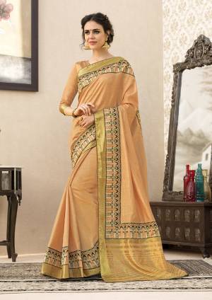 Grab This Rich Looking Silk Based Saree In Light Peach Color Paired With Light Peach Colored Blouse. This Saree And Blouse Are Fabricated On Art Silk Beautified With Printed Lace Border. Buy Now.