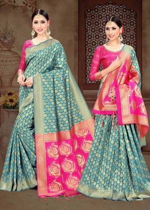 Presenting this Blue colored saree, which will make you look striking and even more beautiful. Made of art silk with heavy zari woven work, this saree is quite comfortable to wear and easy to drape as well. 
