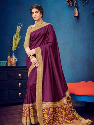 You can this amazing saree and look pretty like never before. wearing this Wine color two tone silk fabrics saree. this gorgeous saree featuring a beautiful mix of designs. look gorgeous at an upcoming any occasion wearing the saree. Its attractive color and heavy designer embroidered and silk saree, stone design, beautiful floral design all over work over the attire & contrast hemline adds to the look. Comes along with a contrast unstitched blouse.