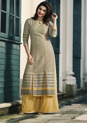 Rich And Elegant Looking Readymade Plazzo Set IS Here In Grey Colored Top Paired With Yellow Colored Plazzo. Its Kurti And Plazzo Are Fabricated On Rayon Beautified With Prints. Buy Now.