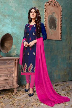 his Summer Feel Super Comfy With These Cotton Based Straight Suit. This Pretty Dress Material Is Fabricated On Chanderi Cotton Top Paired Cotton Bottom And Chiffon Dupatta. It Is Beautified With Thread Work. Get This Stitched As Per Your Desired Fit And Comfort. 