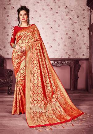 For a Bold And Beautiful Look, Grab This Heavy Woven Designer Silk Based Saree In Red And Gold Color Paired With Red Colored Blouse. This Saree Is Fabricated On Kanjivaram Art Silk Paired With Art Silk Fabricated Blouse. It Is Beautified With Heavy Weave All Over The Saree.