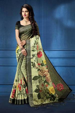 Add This Pretty Saree For your Semi-Casual Wear With Digital Prints All Over. This Saree And Blouse Are Fabricated On Linen Which Ensures Superb Comfort All Day Long. 
