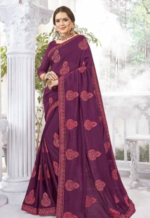 Look Beautiful Wearing This Designer Saree In Wine Color Paired With Wine Colored Blouse. This Saree And Blouse Are Fabricated Vichitra Silk And Art Silk Respectively. It Is Easy To Drape, Durable And Easy To Care For.