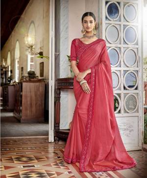 Celebrate This Festive Season With Beauty And Comfort Wearing This Designer Saree In Dark Pink Color Paired With Dark Pink Colored Blouse. This Saree Is Fabricated On Satin Chiffon Paired With Art Silk Fabricated Blouse. It Is Beautified With Coding And Thread Embroidery In Tone To Tone Shade. 