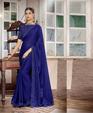 Add This Very Pretty Designer Saree To Your Wardrobe In Royal Blue Color Paired With Royal Blue Colored Blouse. This Saree Is Fabricated On Satin Chiffon Paired With Art Silk Fabricated Blouse. It Has Elegant Tone To Tone Embroidery With Coding And Thread. 