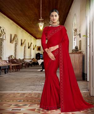 Add This Very Pretty Designer Saree To Your Wardrobe In Red Color Paired With Red Colored Blouse. This Saree Is Fabricated On Satin Chiffon Paired With Art Silk Fabricated Blouse. It Has Elegant Tone To Tone Embroidery With Coding And Thread. 