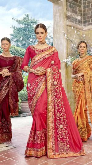 Adorn The Angelic Look In This Pure Dark Pink Colored Saree Paired With Dark Pink Colored Blouse. This Saree Is Fabricated On Art Silk Paired With Art Silk Fabricated Blouse. It Is Beautified With Pretty Tone To Tone Embroidery. 