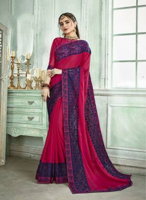 Comfort Comes First When Selecting Clothes, Grab This Light In Weight Dark Pink Colored Saree Paired With Dark Pink Colored Blouse. This Saree And Blouse Are Fabricated On Silk Georgette Beautified With Resham Embroidery And Moti Work. Buy Now.