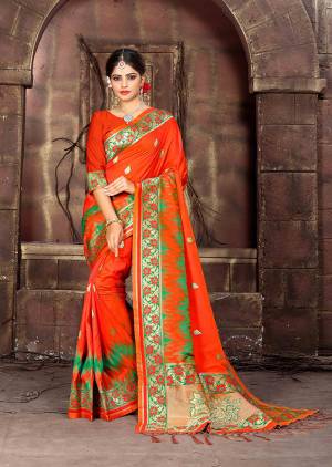 Grab This Pretty Saree For The Upcoming Festive Season With This Heavy Woven Saree Fabricated In Art Silk Paired With Art Silk Fabricated Blouse. This Saree And Blouse Are Light Weight And Easy To Carry Throughout The Gala 