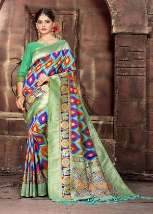 Grab This Pretty Saree For The Upcoming Festive Season With This Heavy Woven Saree Fabricated In Art Silk Paired With Art Silk Fabricated Blouse. This Saree And Blouse Are Light Weight And Easy To Carry Throughout The Gala 