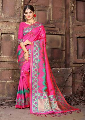 For A Rich And Elegant Look, Grab This Silk Based Saree Which Is Suitable For All. This Saree Is Fabricated On Art Silk Paired With Art Silk Fabricated Blouse. It Is Beautified With Weave All Over. Buy Now