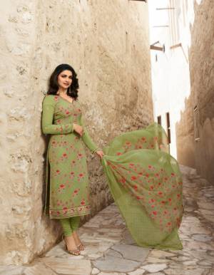 Add This Very Pretty Designer Straight Suit In  Light Green Color Paired With Light Green Colored Dupatta. Its Top And Bottom Are Crepe Based Paired With Chiffon Dupatta. 