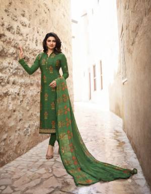 Celebrate This Festive Season With Ease And Comfort Wearing This Designer Straight Suit In Green Color Paired With Green Colored Bottom And Dupatta. Its Top Is Fabricated On Crepe And Georgette Paired With Crepe Bottom And Chiffon Dupatta. Buy This Semi-Stitched Suit Now.