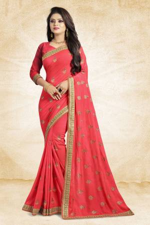 For Rich, Heavy And Elegant Look, This Saree Is Suitable For All.?Grab This Designer Saree In Pink Color Paired With Pink Colored Blouse. This Saree And Blouse Are Silk Based Beautified With Embroidered Buttis And Lace Border. Buy Now