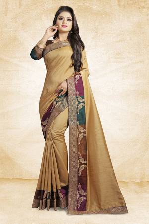 Rich And Elegant Looking Designer Silk Based Saree Is Here In Light Yellow Color Paired With Brown Colored Blouse. This Saree And Blouse are Fabricated On Art Silk Beautified With Emroidered Lace. Buy Now.