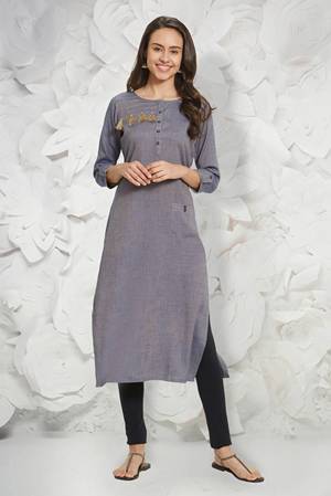Simple And Elegant Looking Readymade Kurti Is Here In Grey Color Fabricated On Rayon Slub. It Is Light In Weight And Easy To Carry All Day Long. 
