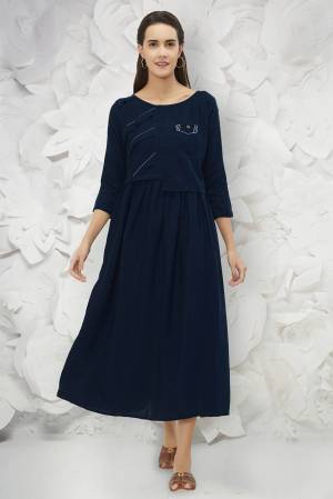 You Will Earn Lots Of Compliments Wearing This Designer Readymade Kurti In Navy Blue Color Fabricated On Cotton. This Kurti  Is Soft Towards Skin And Easy To Carry all Day Long. Buy This Now.
