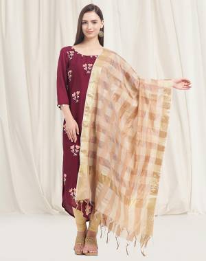 Pair Up This Beautiful Dupatta With Your Simple Or Heavy Suit. This Pretty Dupatta Is Fabricated On Banarasi Art Silk Beautified with Weave All Over. It Is Light In Weight And Easy To Carry all Day Long. 